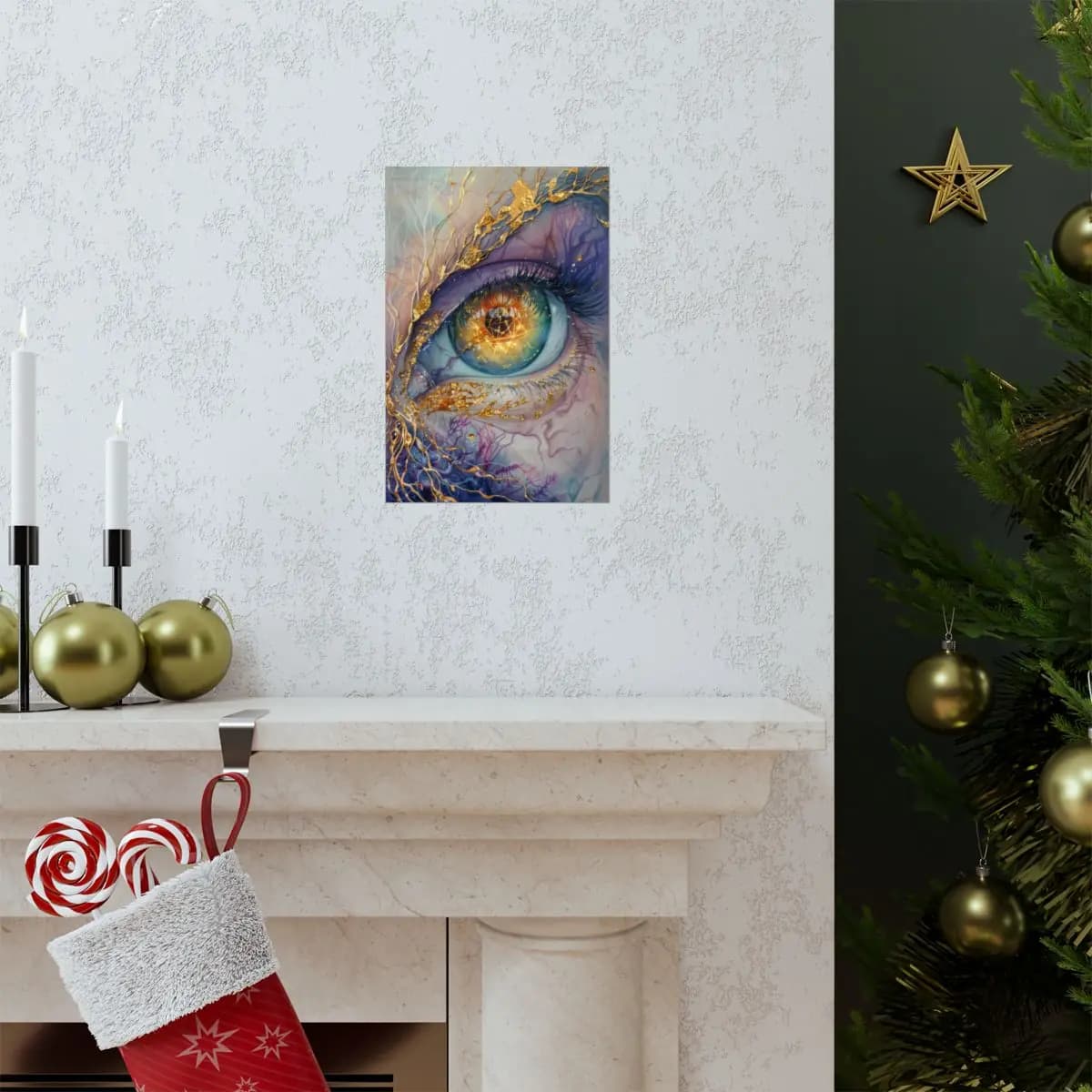 The Cosmic Eye Laced with Gold - Matte Vertical Posters mockup angle 7