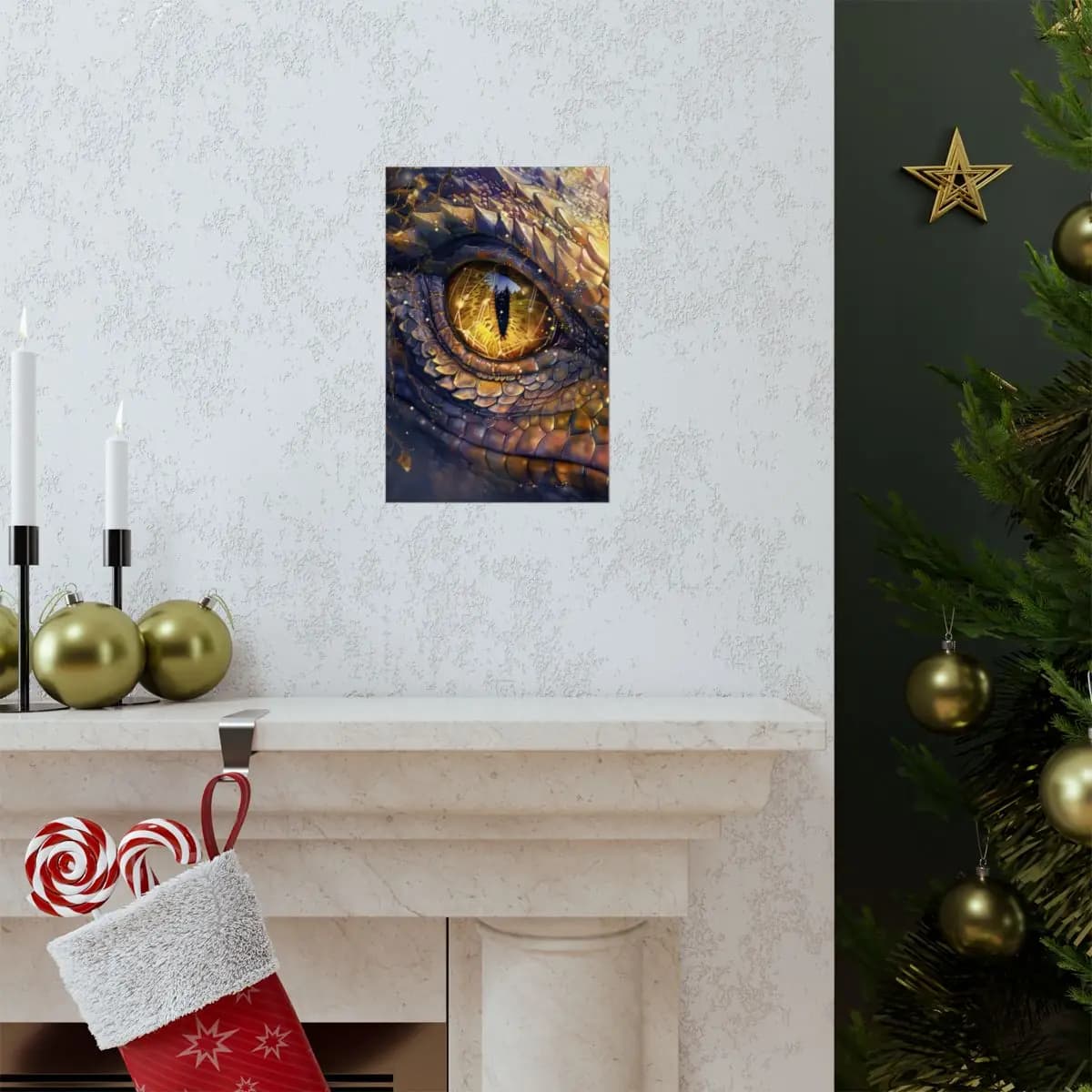 The Dragon's Eye with Golden Reflections - Matte Vertical Posters mockup angle 7
