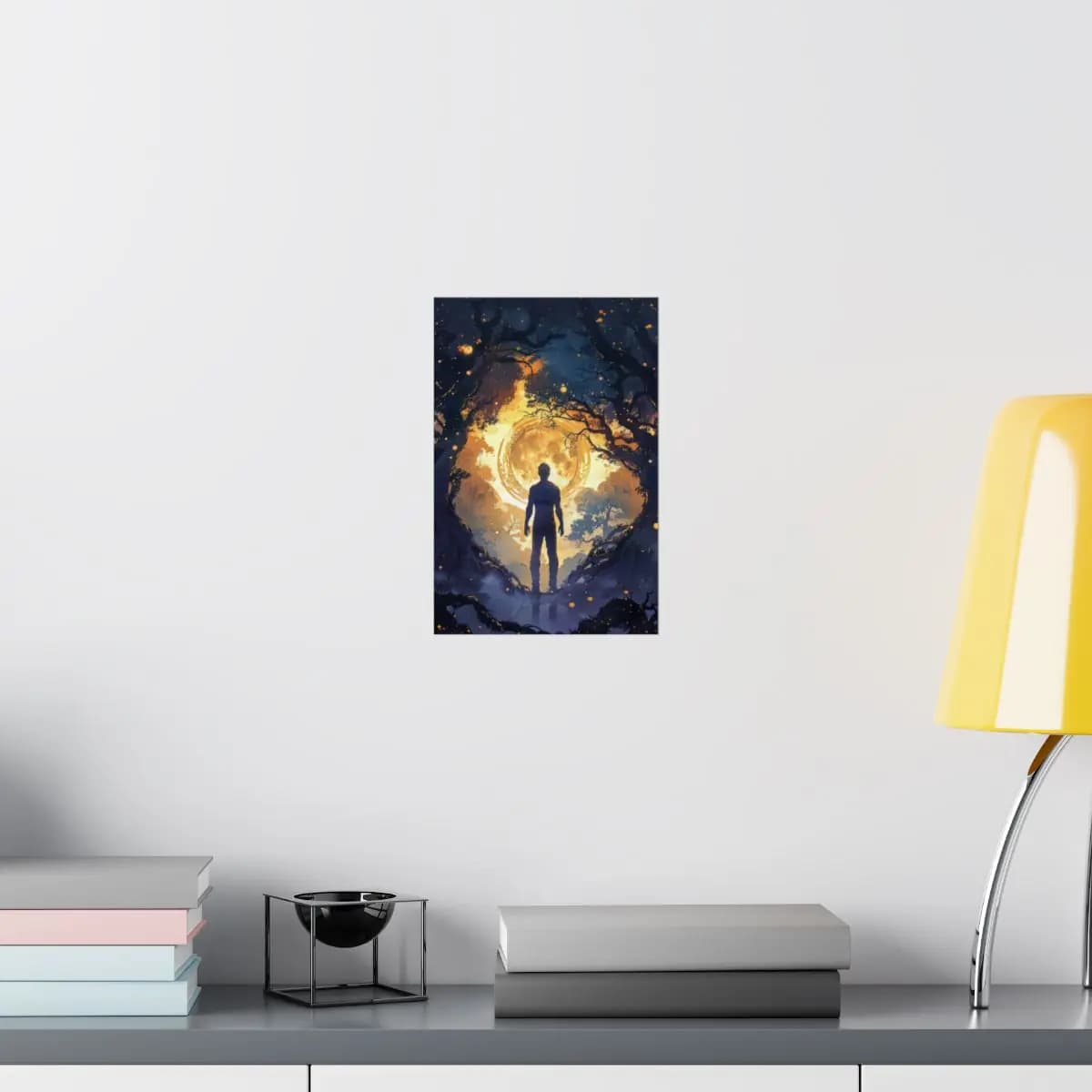 Silhouette Before the Golden Light Portal - Matte Vertical Posters mockup angle 8