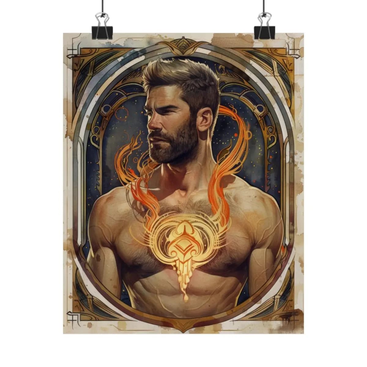 The Fire Man with a Blazing Heart - Matte Vertical Posters mockup angle 1
