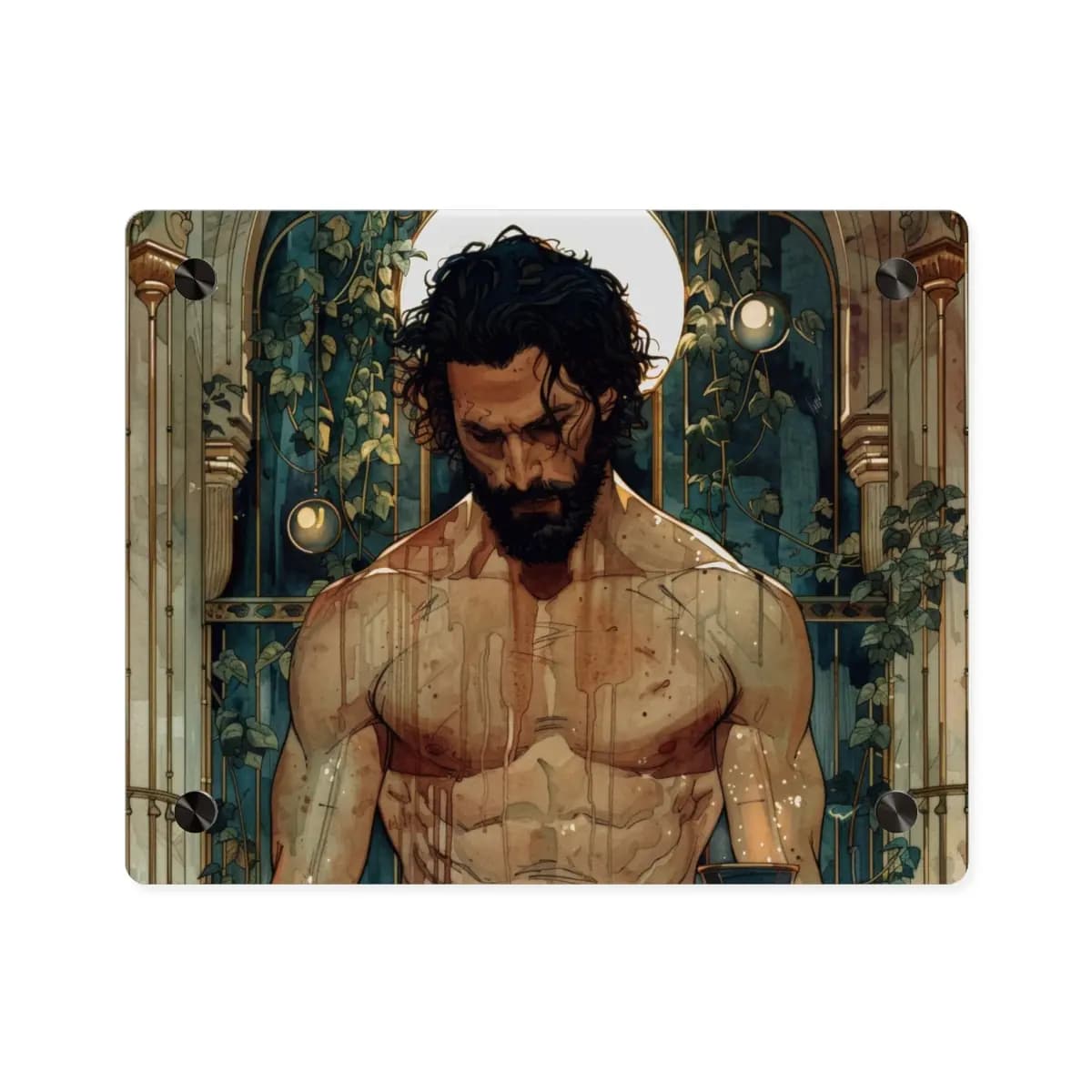 Wounded Warrior in an Ivy-Covered Sanctuary - Acrylic Wall Art Panels mockup angle 1