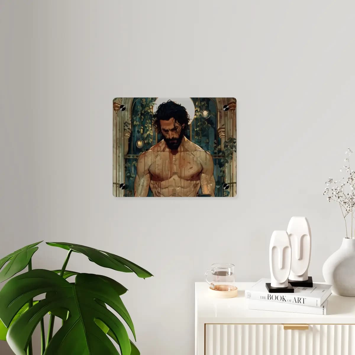 Wounded Warrior in an Ivy-Covered Sanctuary - Acrylic Wall Art Panels mockup angle 3