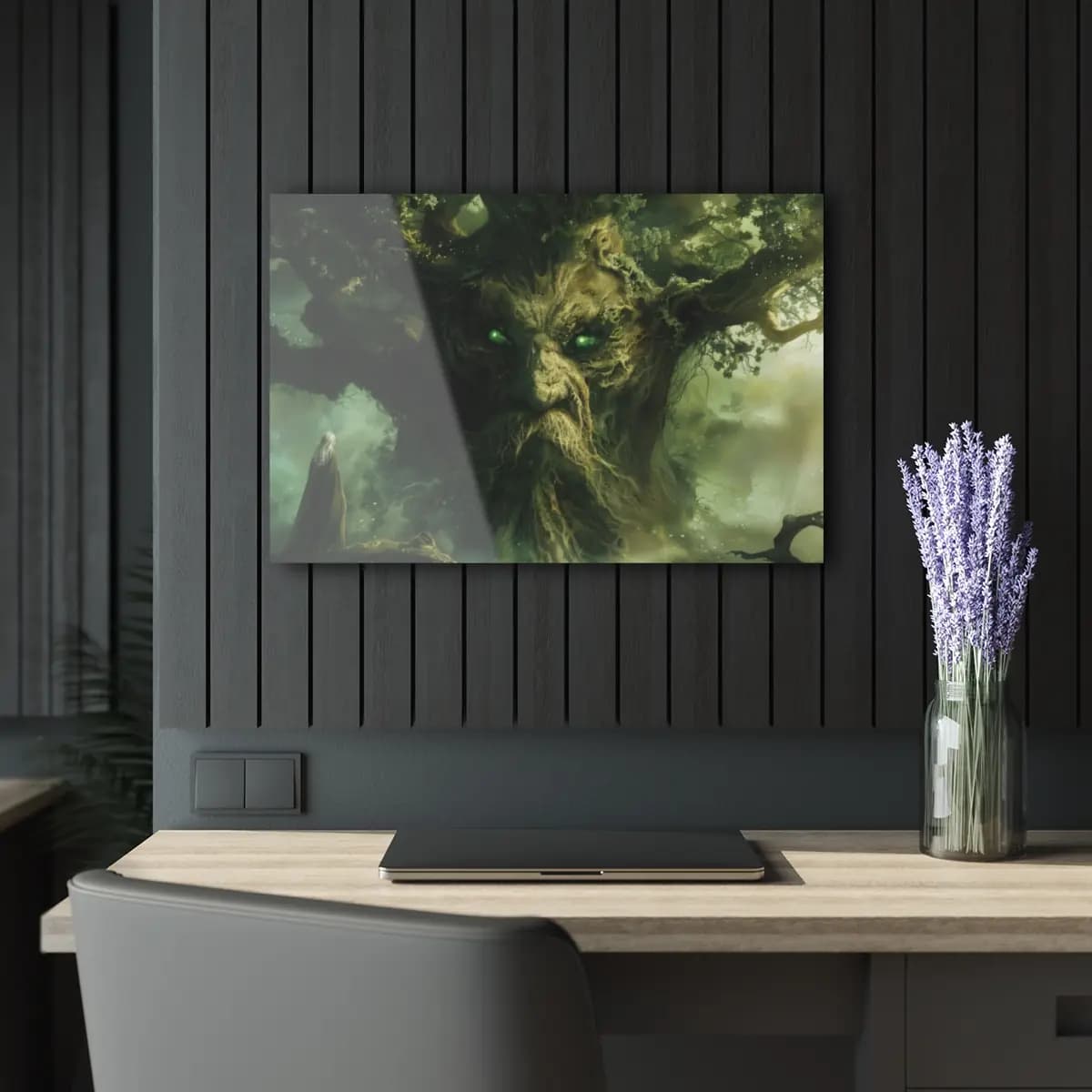The Ancient Guardian with Jade Eyes - Acrylic Prints (French Cleat Hanging) mockup angle 5