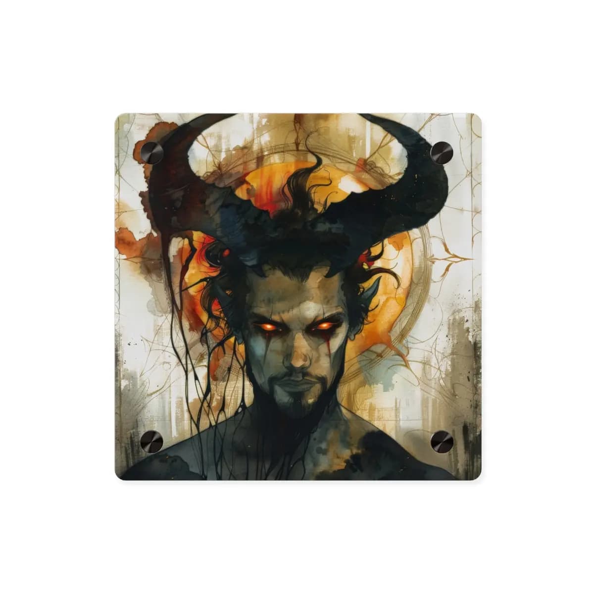 The Horned Lord with Ember Eyes - Acrylic Wall Art Panels mockup angle 1