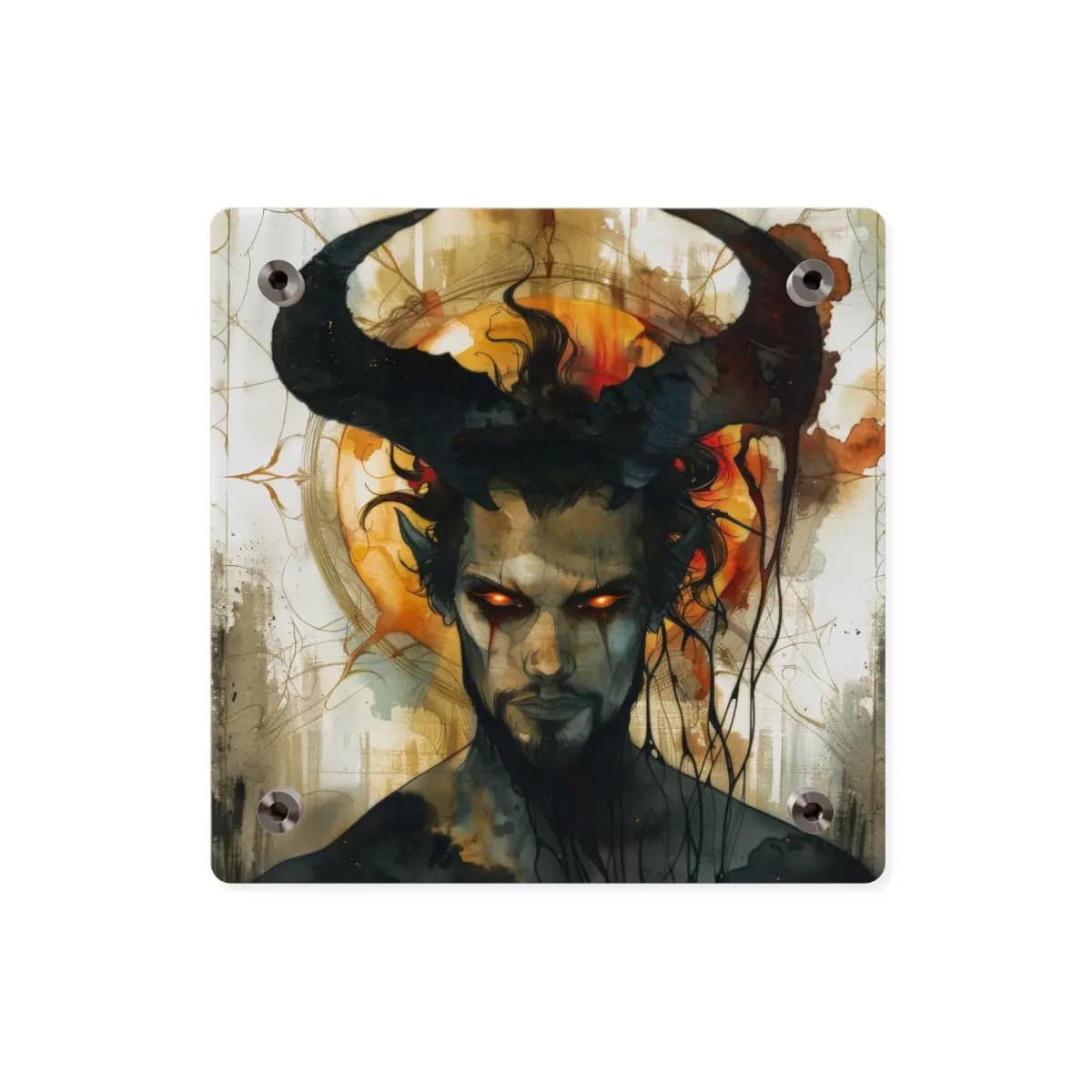 The Horned Lord with Ember Eyes - Acrylic Wall Art Panels mockup angle 2