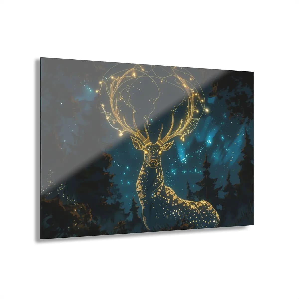 Glowing Spirit Stag in a Starlit Forest - Acrylic Prints (French Cleat Hanging) mockup angle 1