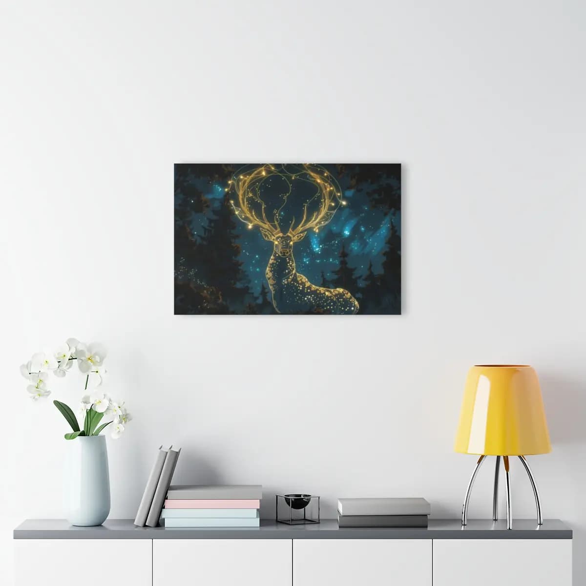 Glowing Spirit Stag in a Starlit Forest - Acrylic Prints (French Cleat Hanging) mockup angle 4