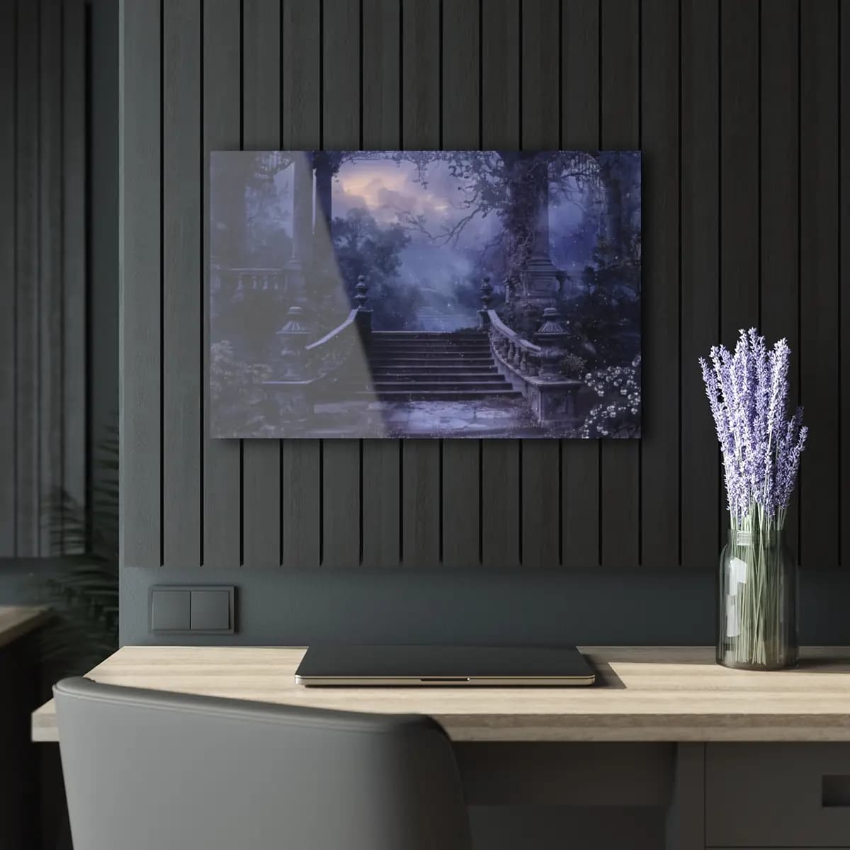 Stone Staircase Through an Enchanted Garden - Acrylic Prints (French Cleat Hanging) mockup angle 5