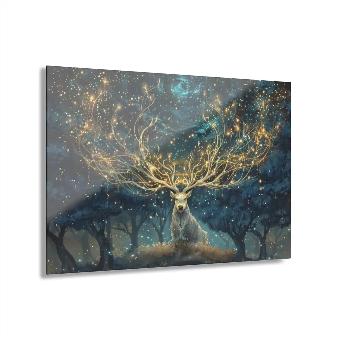The Celestial Stag with Antlers of Light - Acrylic Prints (French Cleat Hanging) mockup angle 1