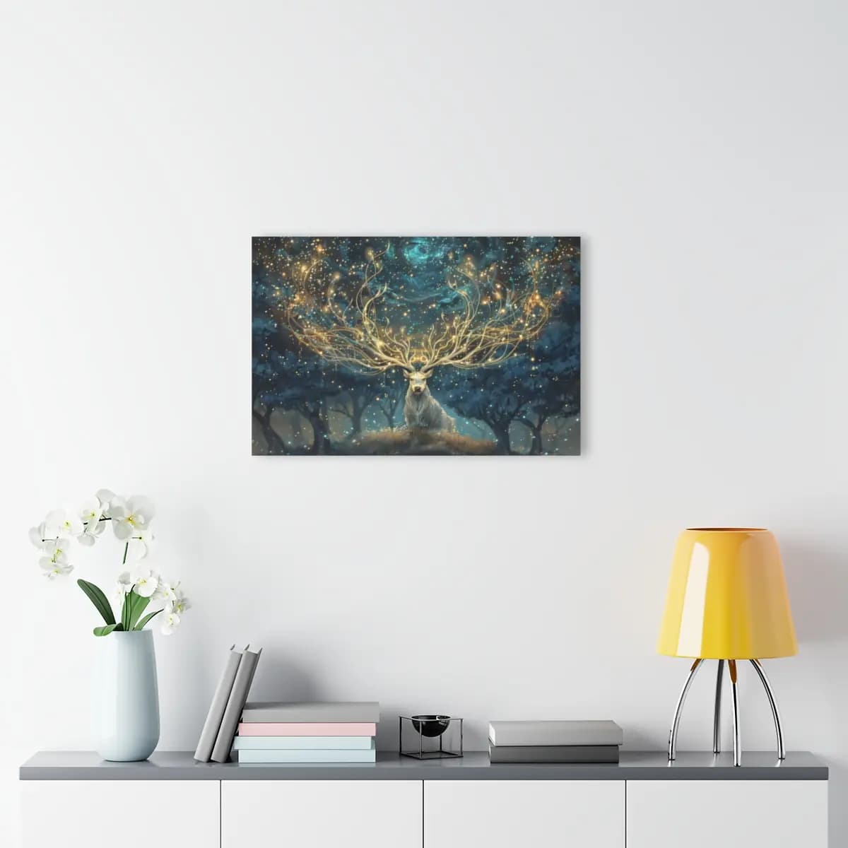 The Celestial Stag with Antlers of Light - Acrylic Prints (French Cleat Hanging) mockup angle 4
