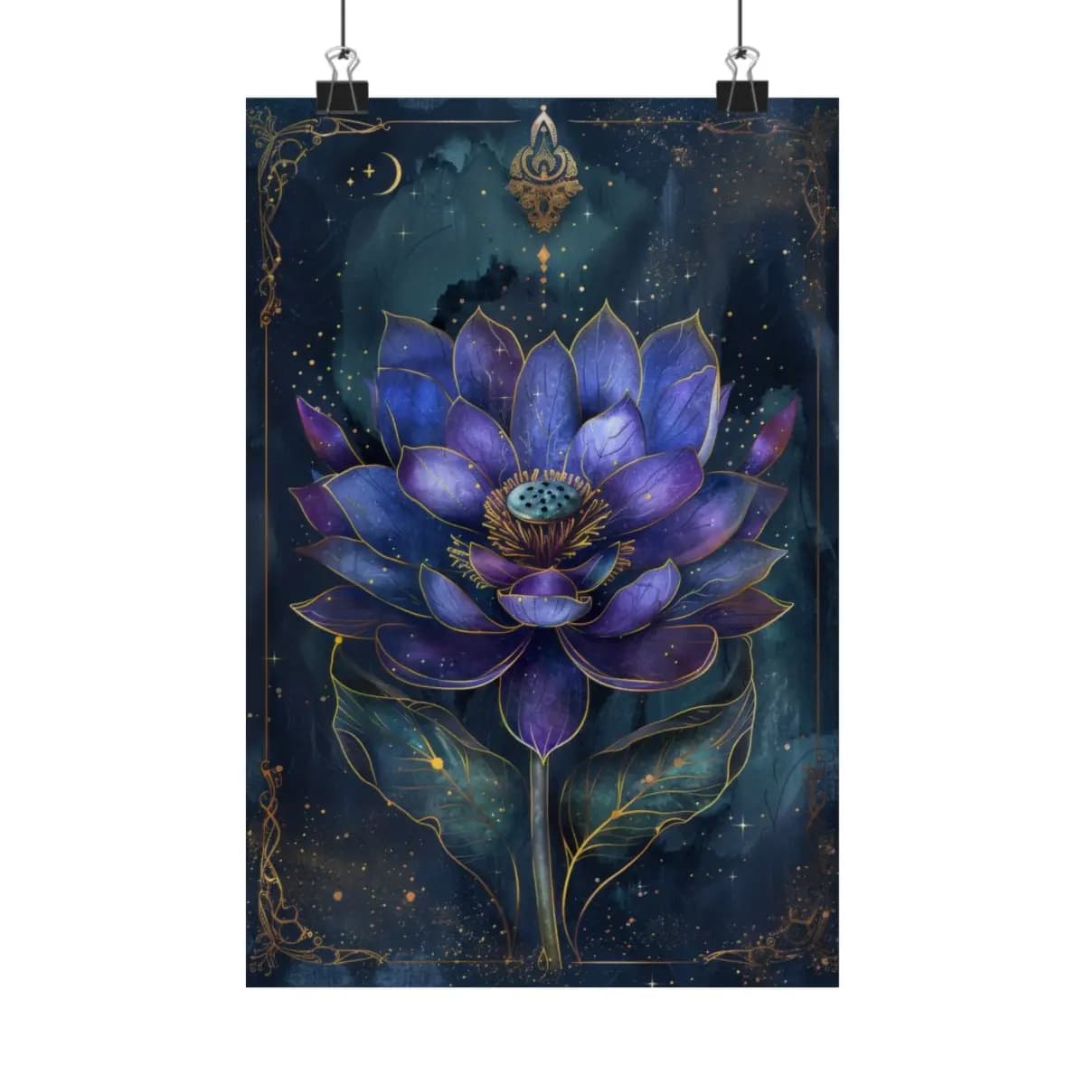 Celestial Lotus Beneath a Crescent Moon - Matte Vertical Posters mockup angle 1