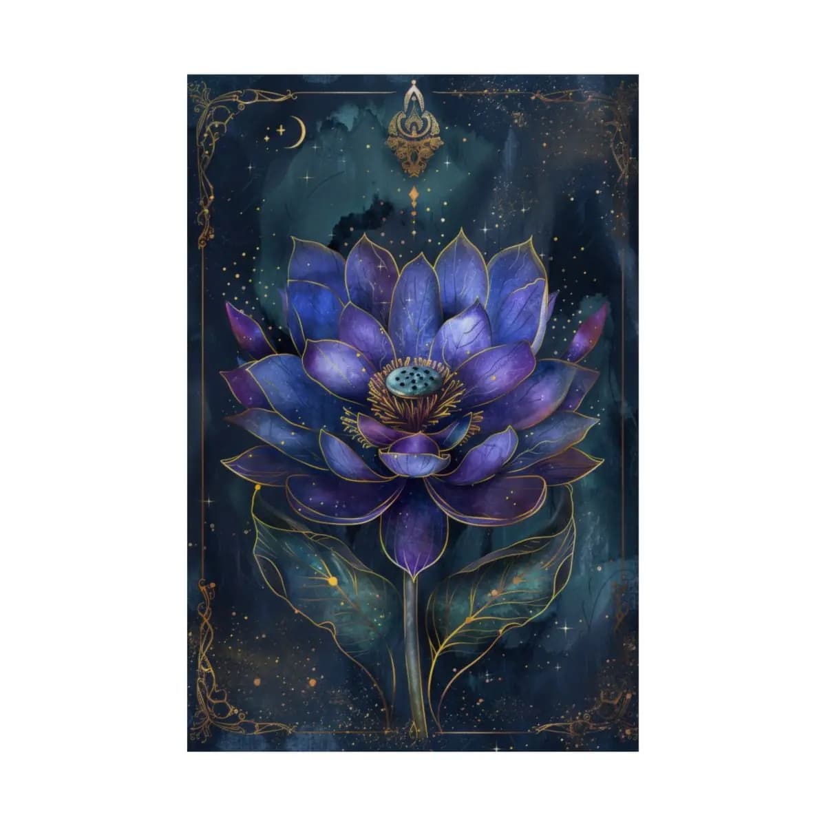 Celestial Lotus Beneath a Crescent Moon - Matte Vertical Posters mockup angle 2