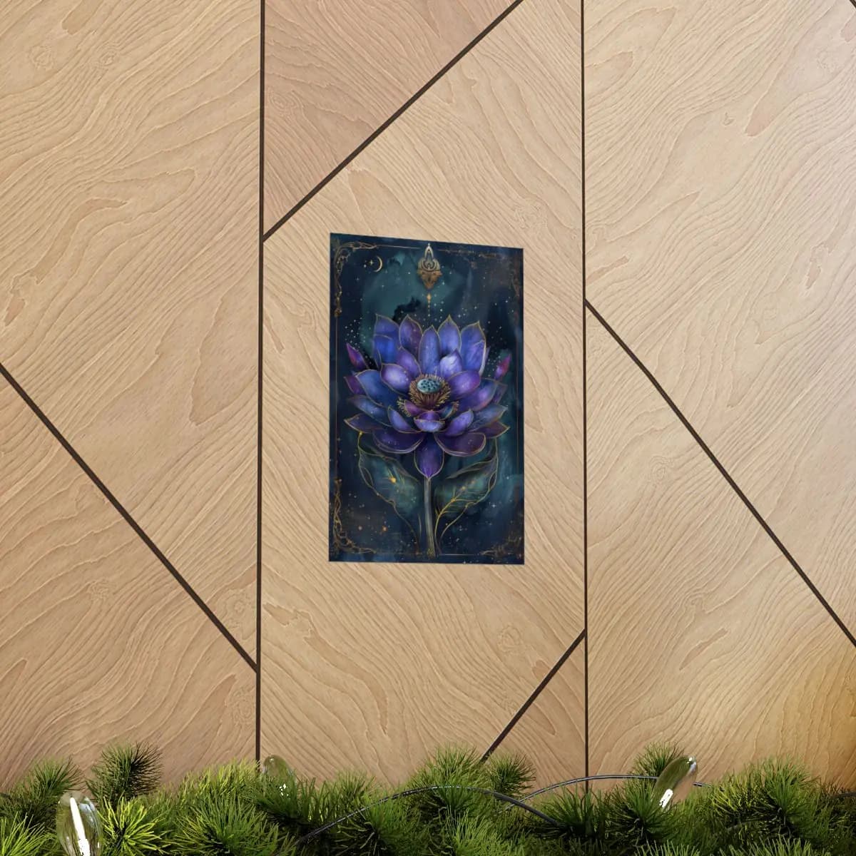 Celestial Lotus Beneath a Crescent Moon - Matte Vertical Posters mockup angle 5