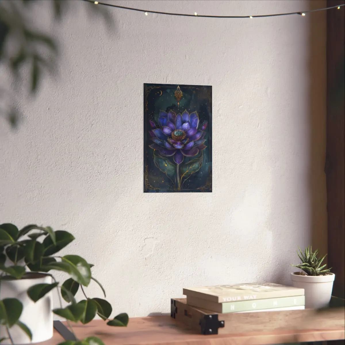 Celestial Lotus Beneath a Crescent Moon - Matte Vertical Posters mockup angle 6