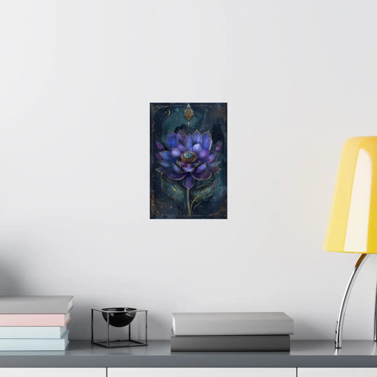Celestial Lotus Beneath a Crescent Moon - Matte Vertical Posters mockup angle 8