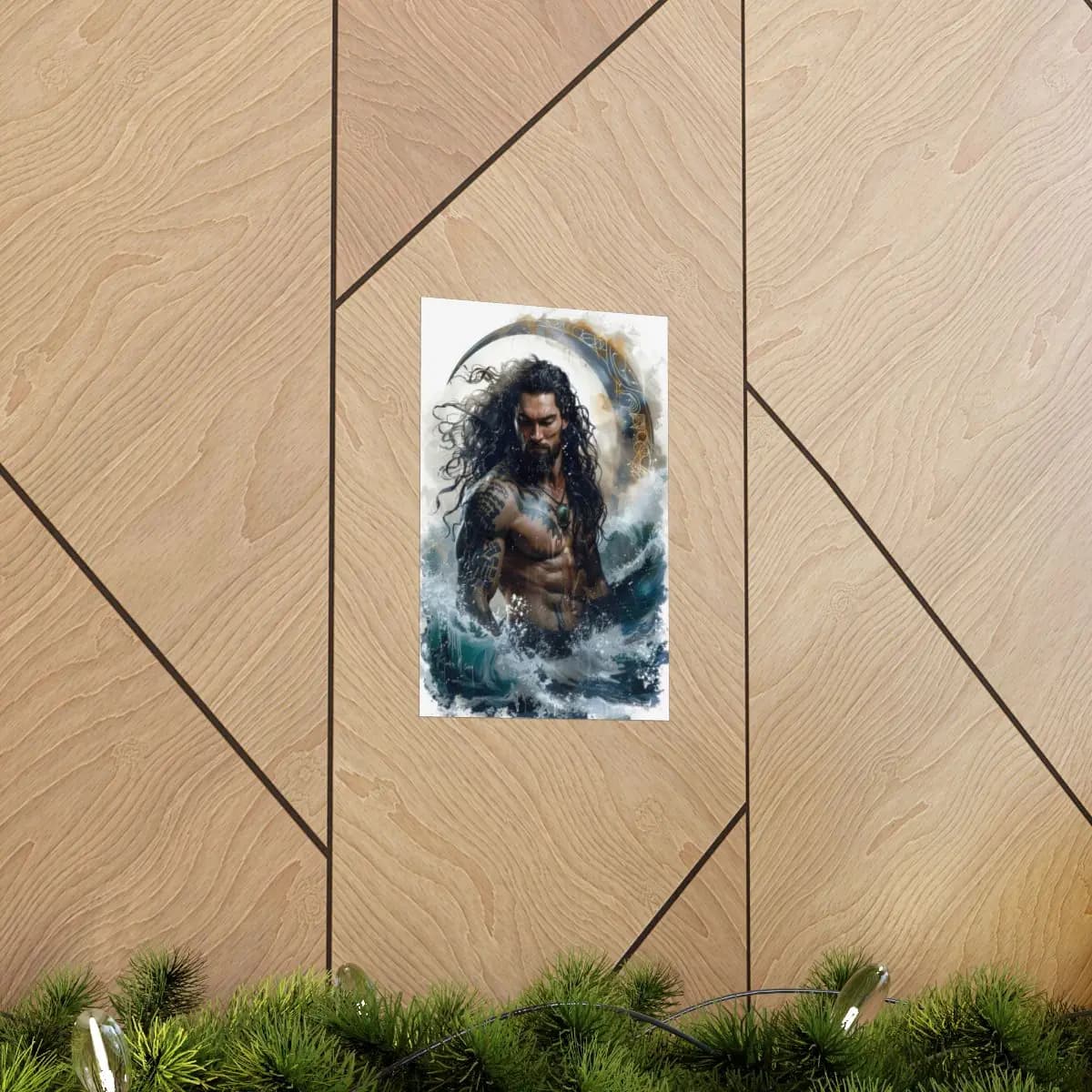 Tattooed Ocean Warlord Rising from the Waves - Matte Vertical Posters mockup angle 5