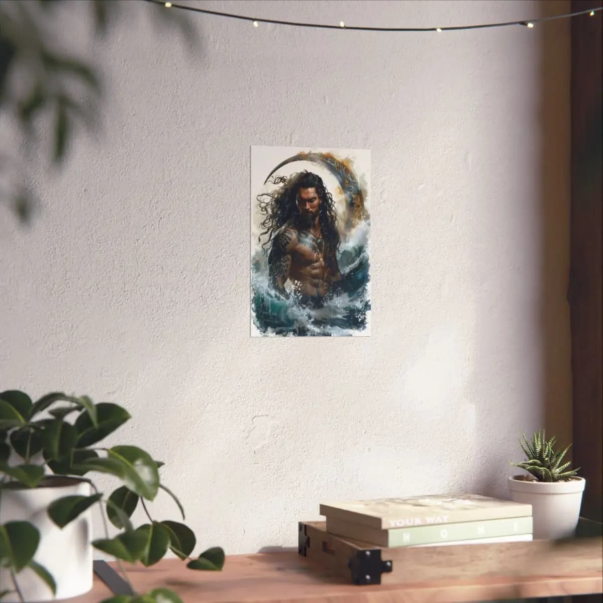 Tattooed Ocean Warlord Rising from the Waves - Matte Vertical Posters mockup angle 6