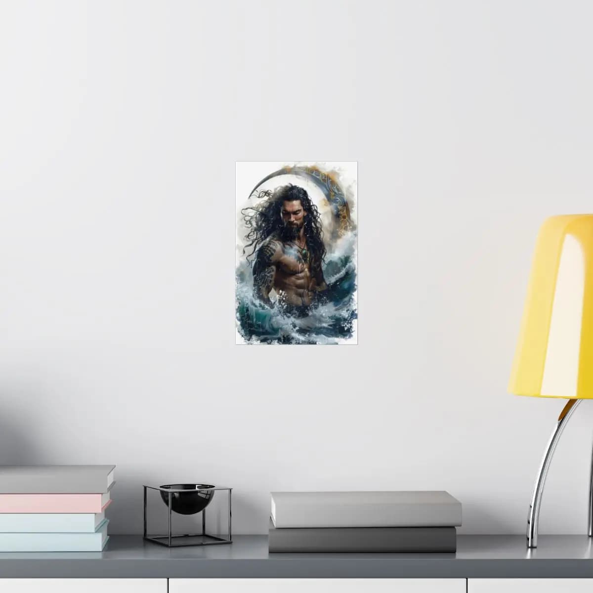 Tattooed Ocean Warlord Rising from the Waves - Matte Vertical Posters mockup angle 8