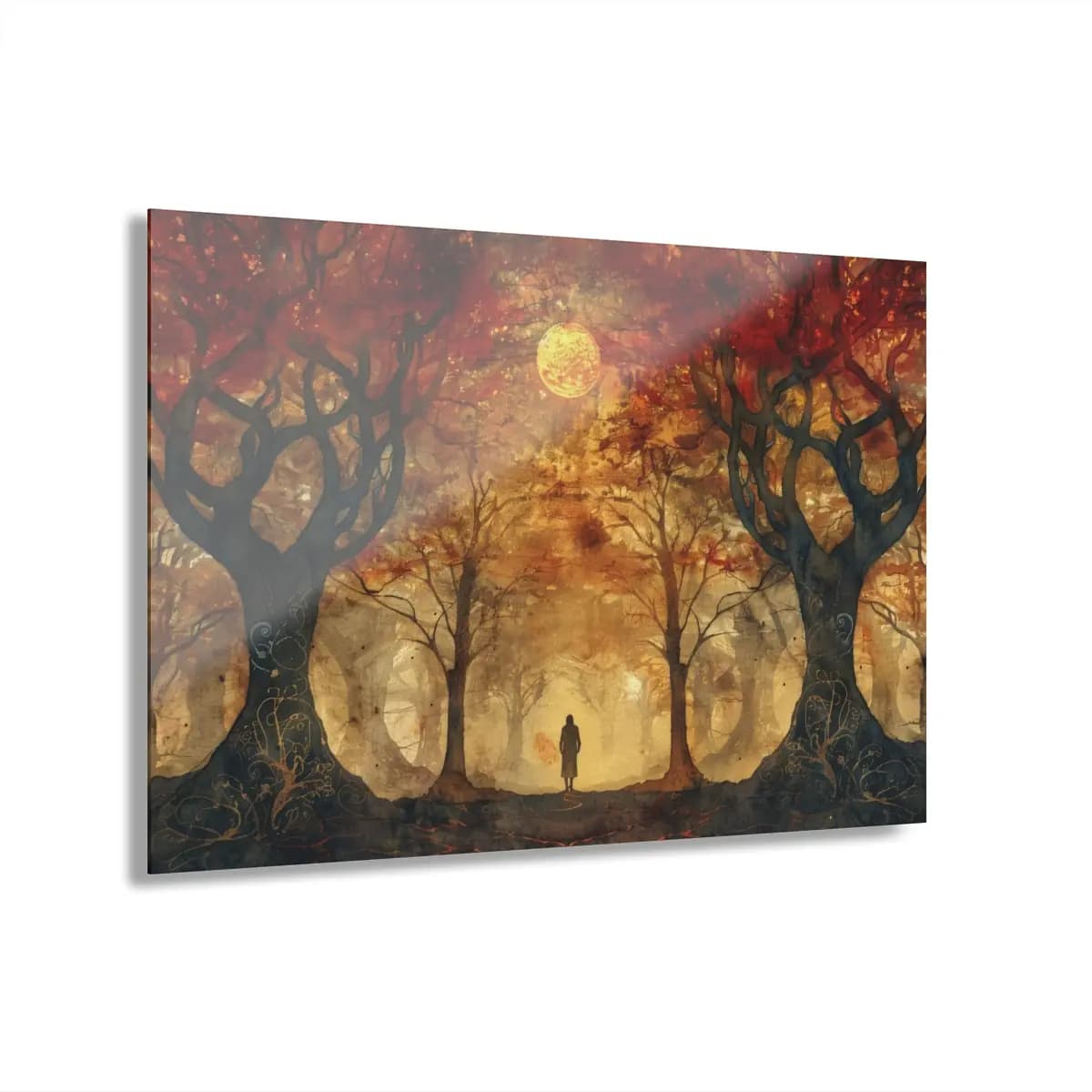Solitary Silhouette Beneath the Autumn Moon - Acrylic Prints (French Cleat Hanging) mockup angle 1