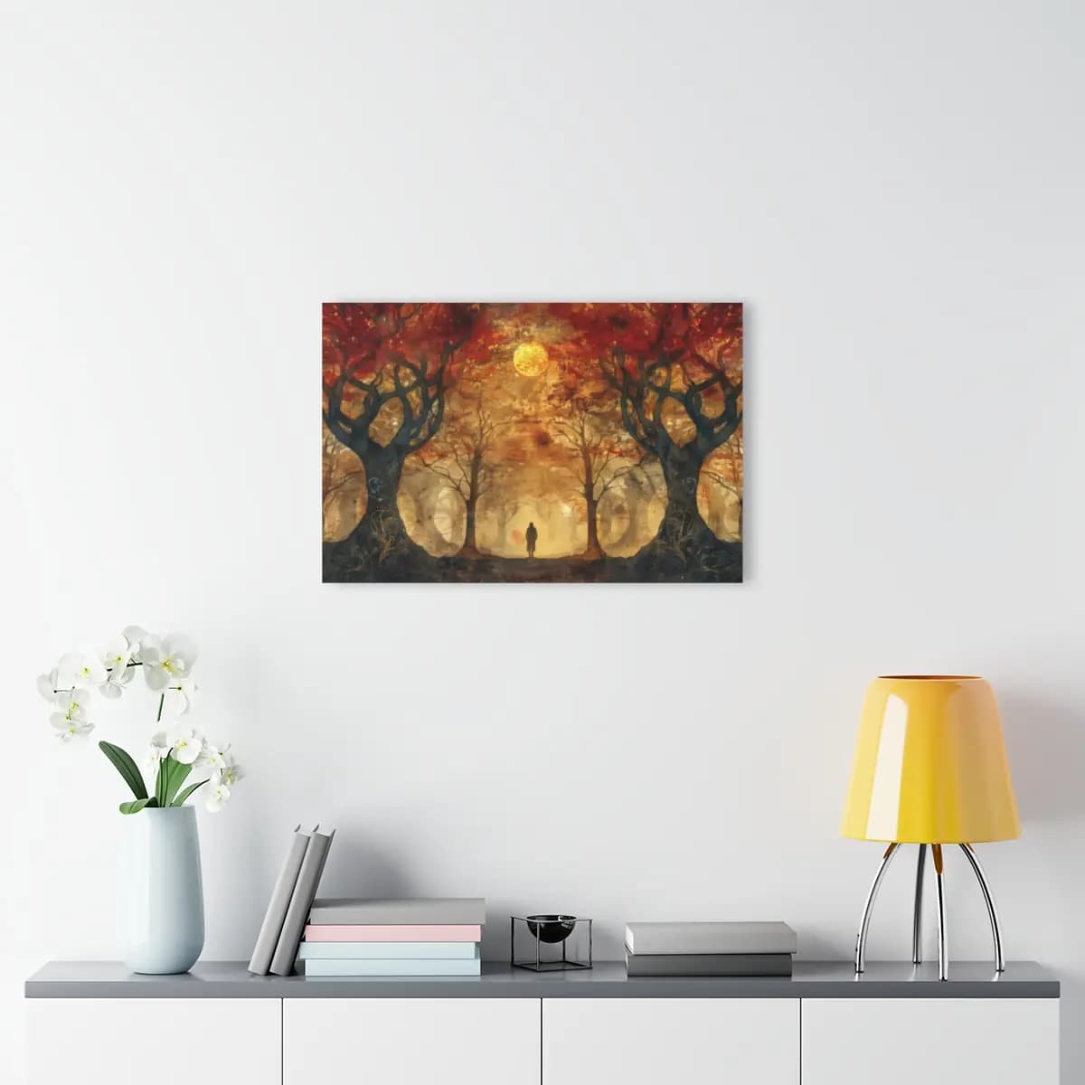 Solitary Silhouette Beneath the Autumn Moon - Acrylic Prints (French Cleat Hanging) mockup angle 4