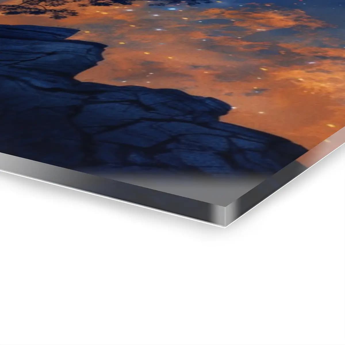 Twisted Tree Against a Burning Starlit Sky - Acrylic Prints (French Cleat Hanging) mockup angle 3