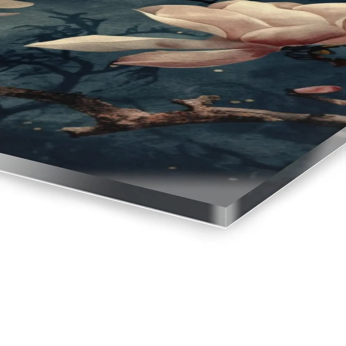Magnolia Blossoms Unfurling Against a Deep Blue Dusk - Acrylic Prints (French Cleat Hanging) mockup angle 3