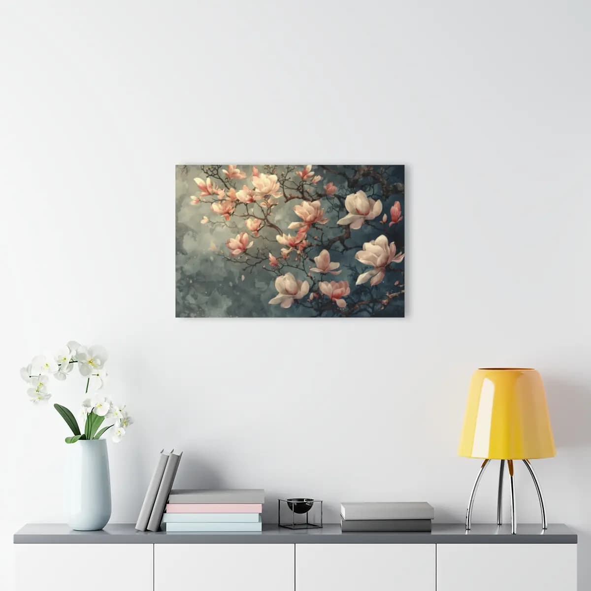 Magnolia Blossoms Unfurling Against a Deep Blue Dusk - Acrylic Prints (French Cleat Hanging) mockup angle 4