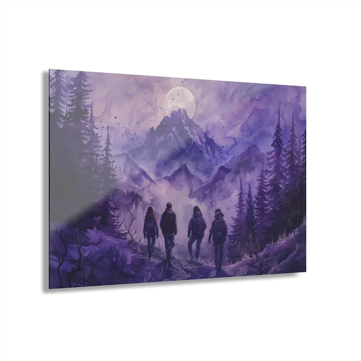 Hikers Beneath the Purple Mountain Moon - Acrylic Prints (French Cleat Hanging) mockup angle 1