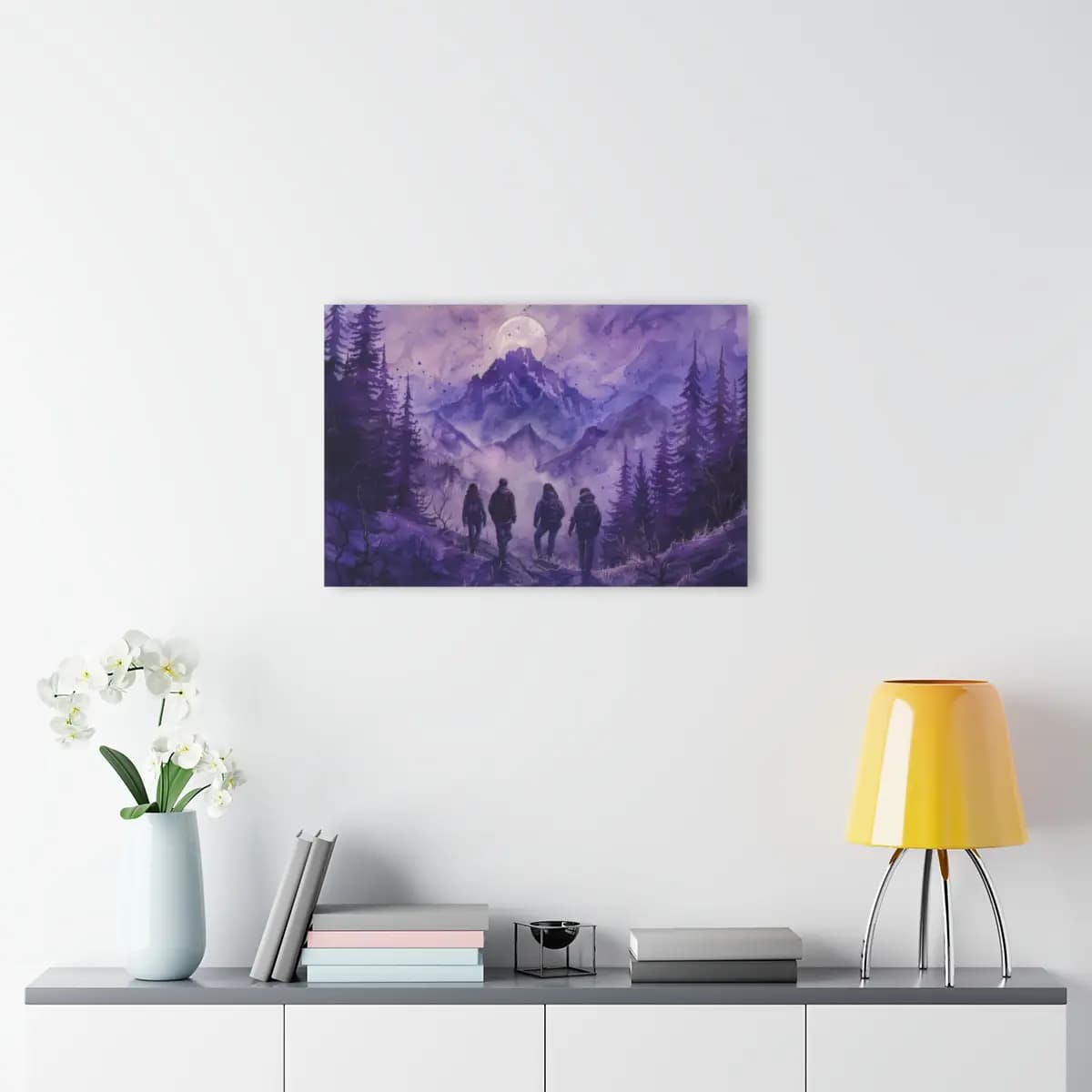 Hikers Beneath the Purple Mountain Moon - Acrylic Prints (French Cleat Hanging) mockup angle 4