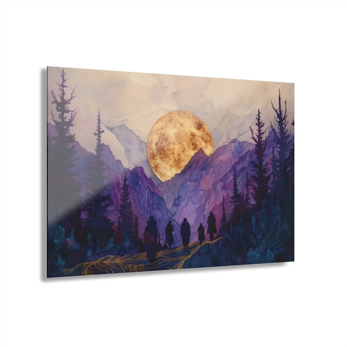 Pilgrims Beneath the Mountain's Golden Moon - Acrylic Prints (French Cleat Hanging) mockup angle 1