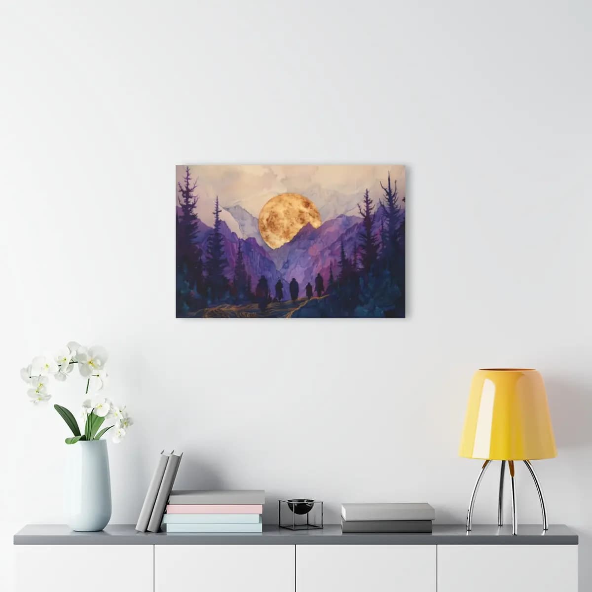 Pilgrims Beneath the Mountain's Golden Moon - Acrylic Prints (French Cleat Hanging) mockup angle 4
