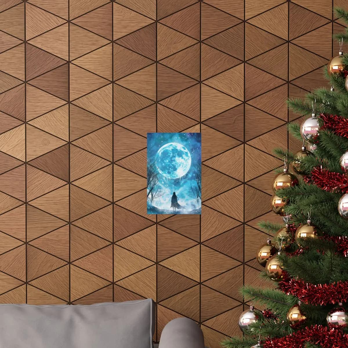 Solitary Figure Beneath the Winter Blue Moon - Matte Vertical Posters mockup angle 4