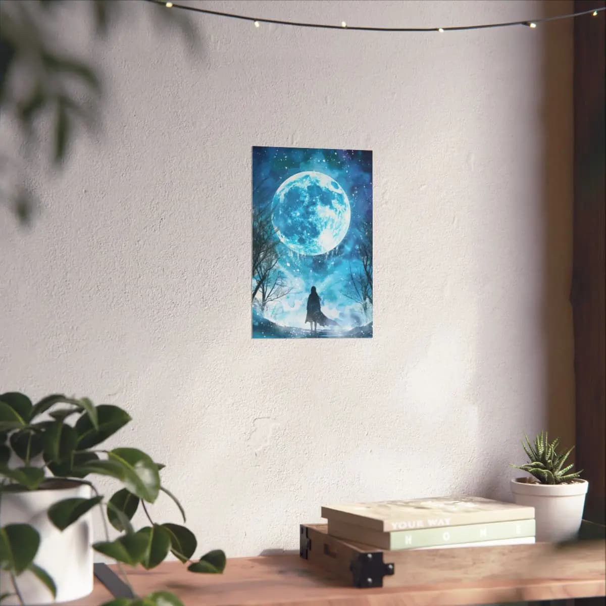Solitary Figure Beneath the Winter Blue Moon - Matte Vertical Posters mockup angle 6