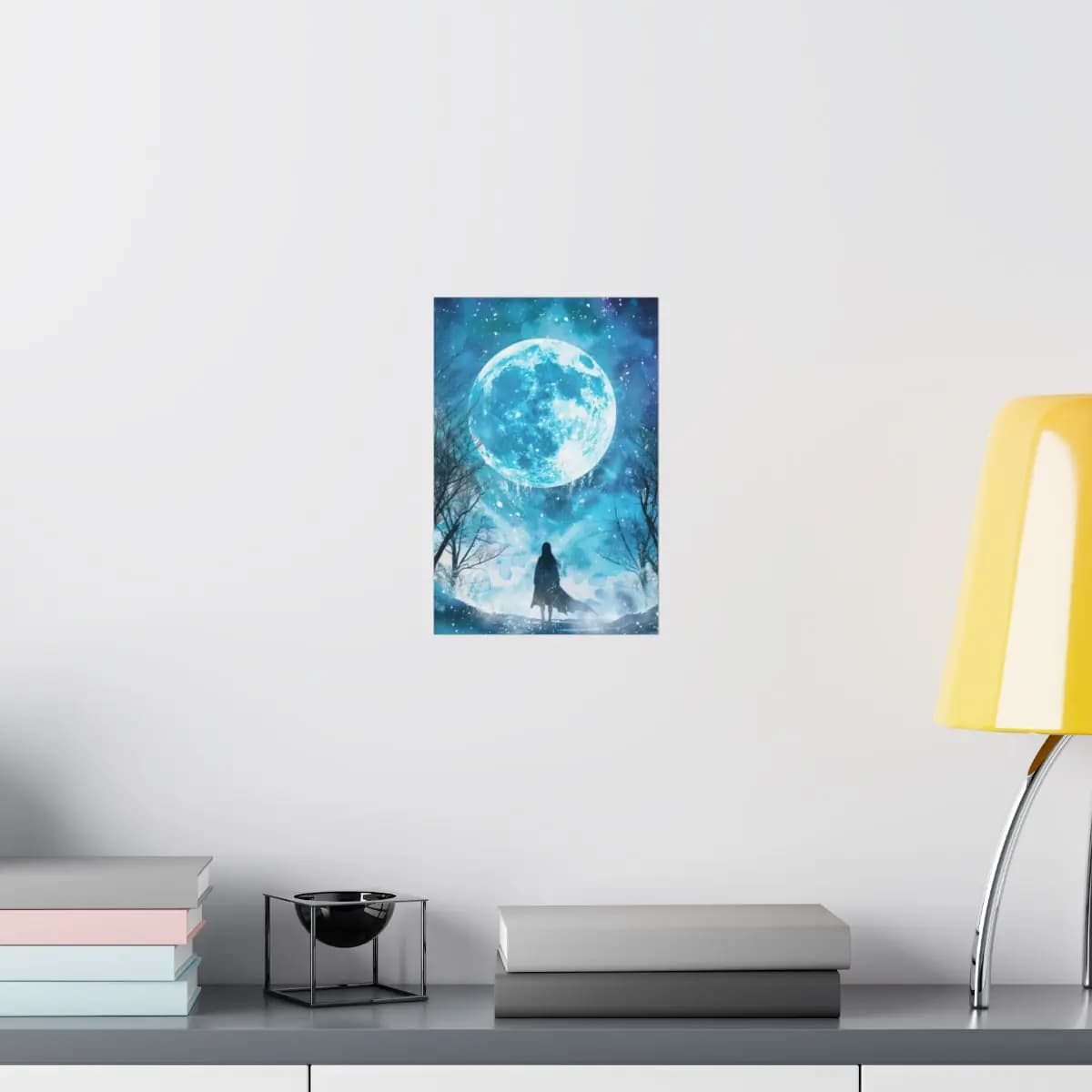 Solitary Figure Beneath the Winter Blue Moon - Matte Vertical Posters mockup angle 8