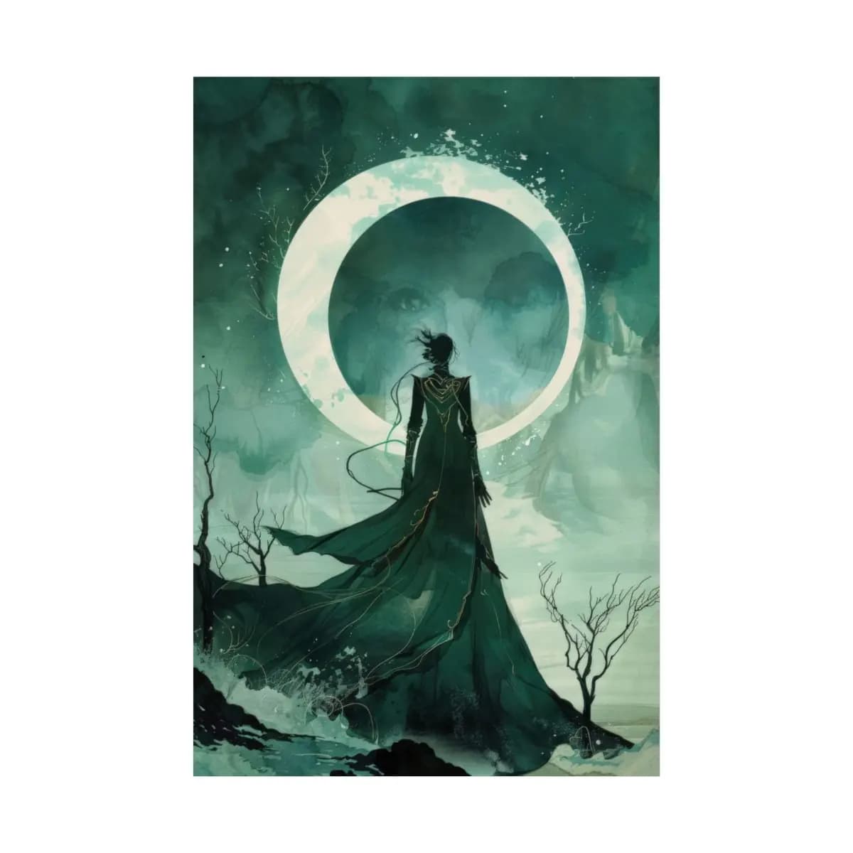 Enchanting Silhouette Before the Lunar Circle - Matte Vertical Posters mockup angle 2