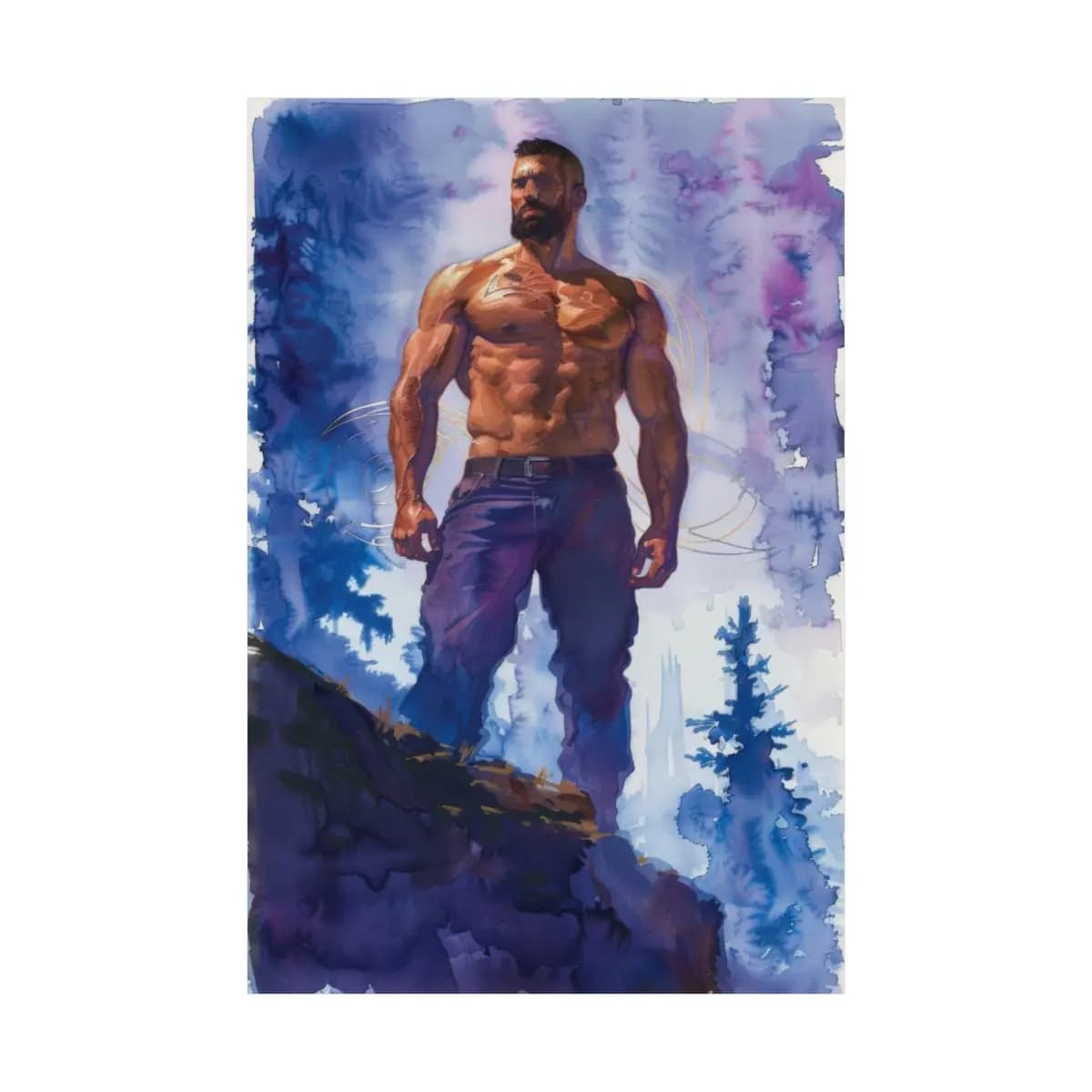 Lone Warrior Standing Above the Misty Forest - Matte Vertical Posters mockup angle 2