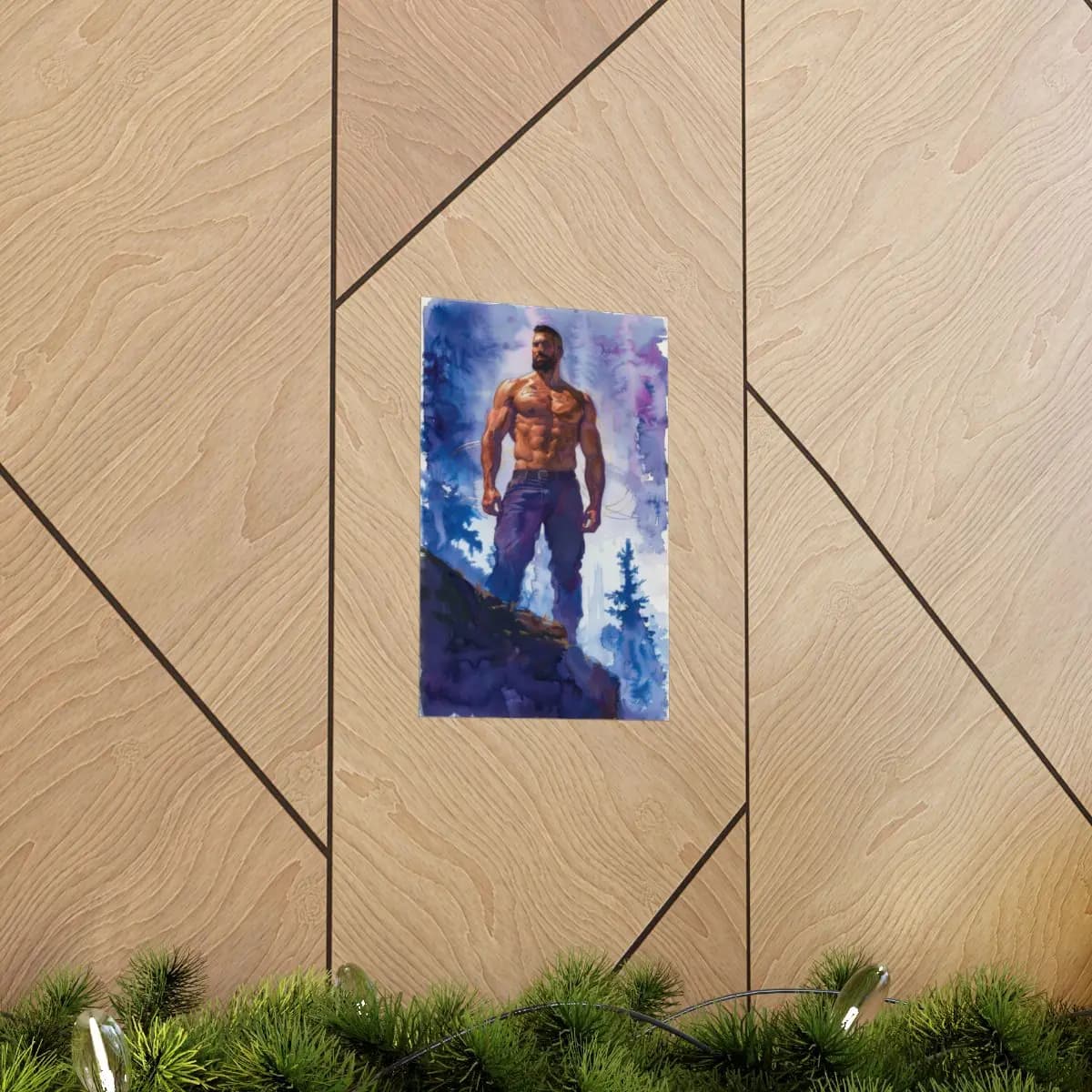 Lone Warrior Standing Above the Misty Forest - Matte Vertical Posters mockup angle 5