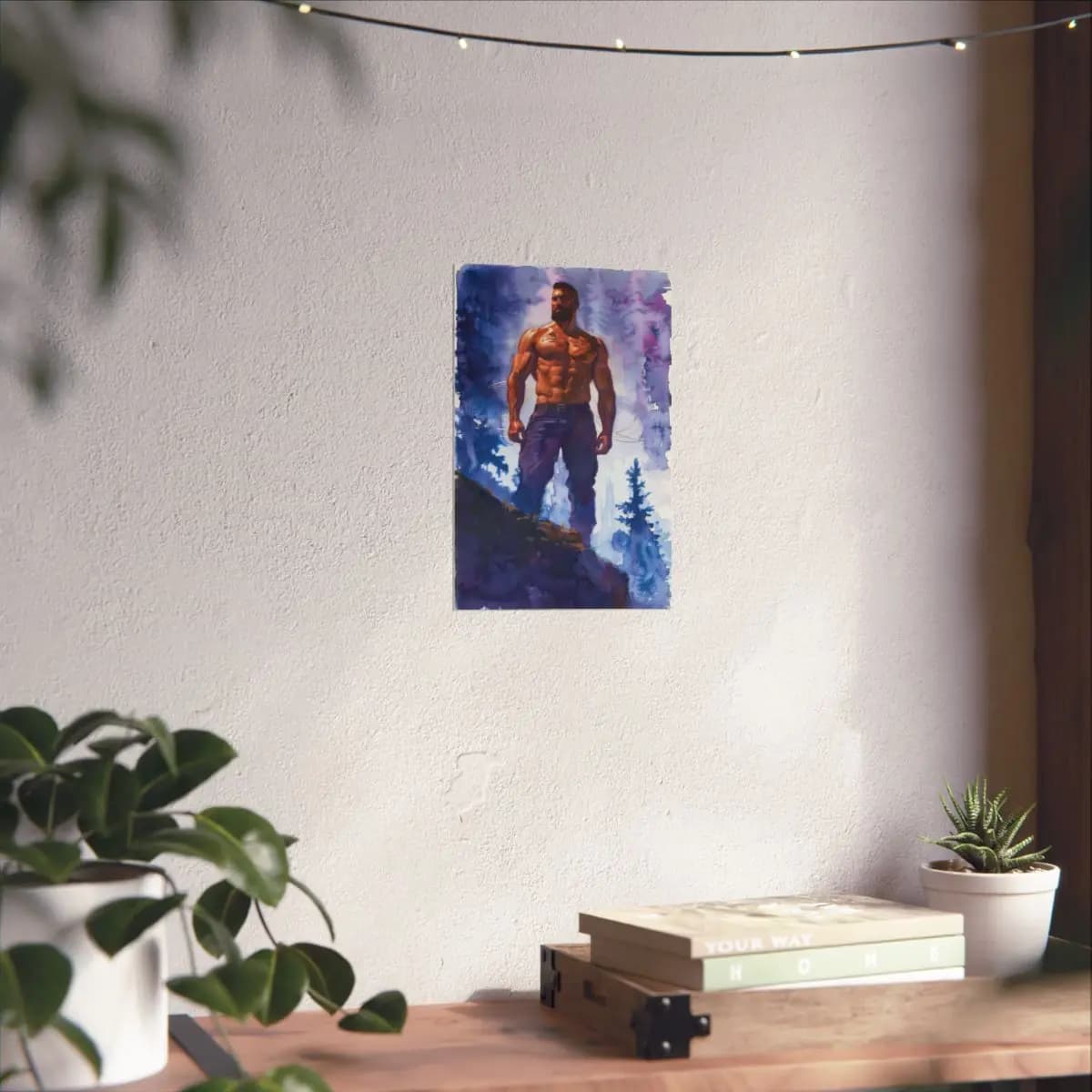 Lone Warrior Standing Above the Misty Forest - Matte Vertical Posters mockup angle 6