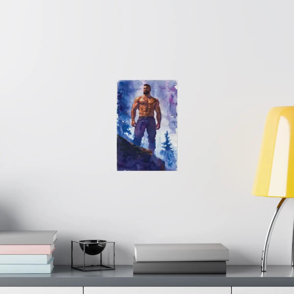 Lone Warrior Standing Above the Misty Forest - Matte Vertical Posters mockup angle 8
