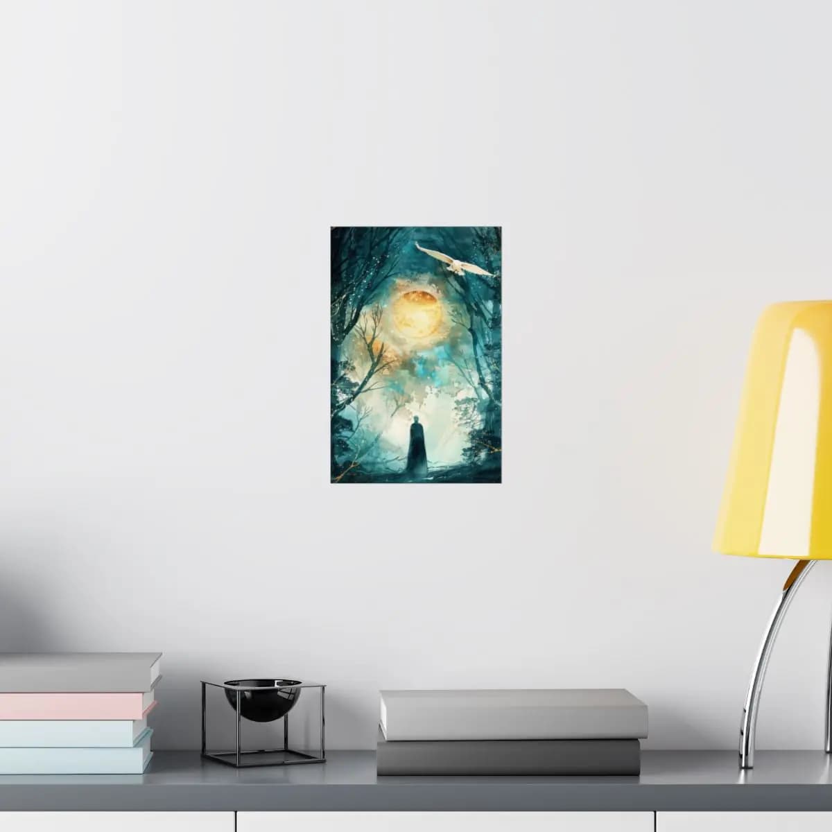 The Cloaked Wanderer Beneath the Golden Moon - Matte Vertical Posters mockup angle 8