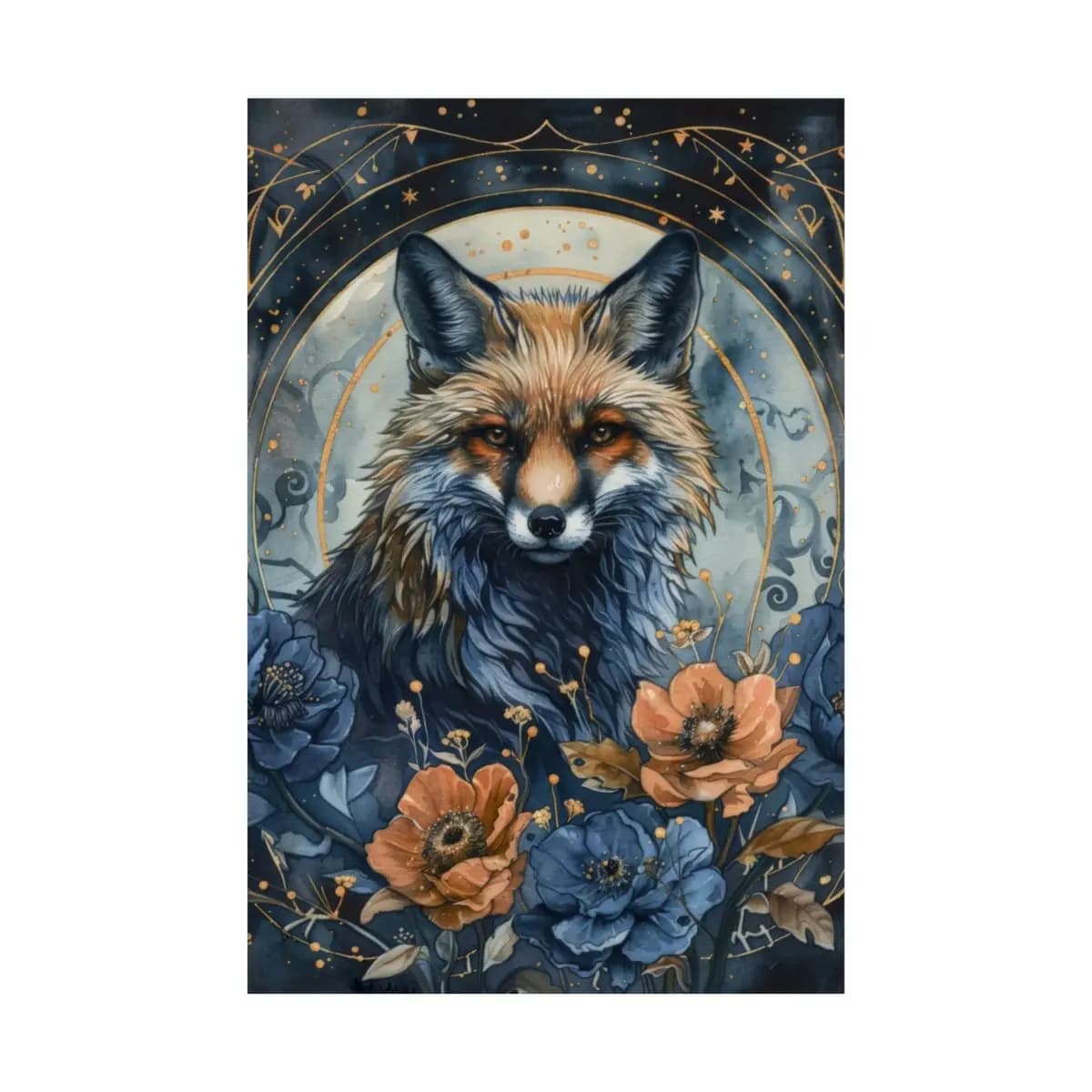 Celestial Fox Among Midnight Blooms - Matte Vertical Posters mockup angle 2