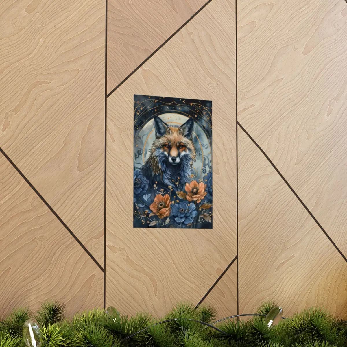 Celestial Fox Among Midnight Blooms - Matte Vertical Posters mockup angle 5