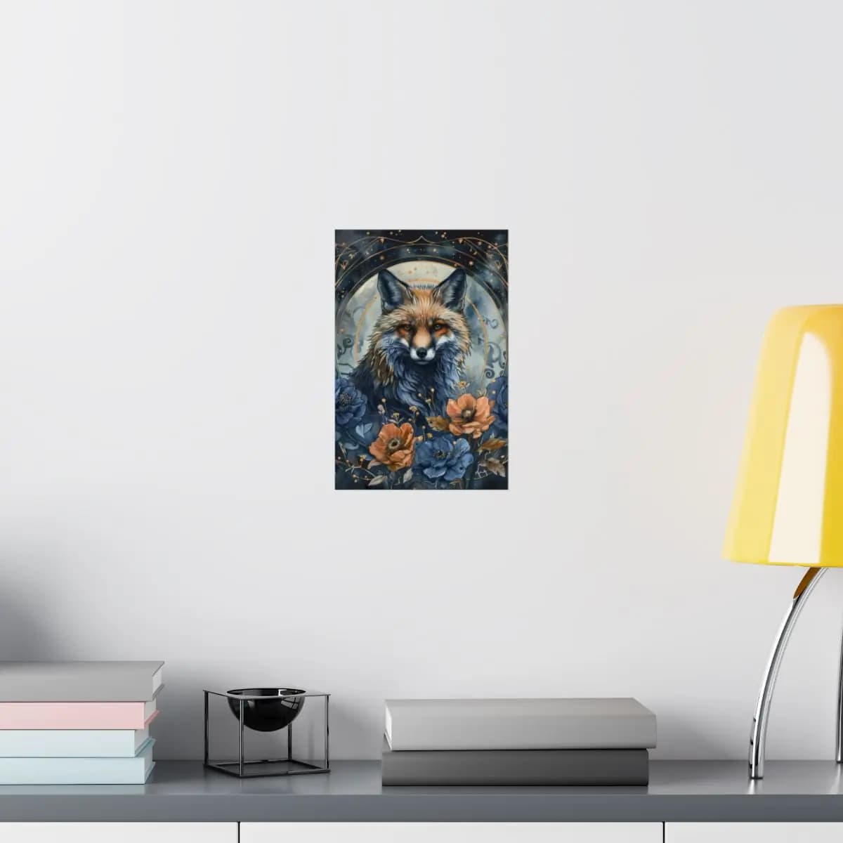 Celestial Fox Among Midnight Blooms - Matte Vertical Posters mockup angle 8