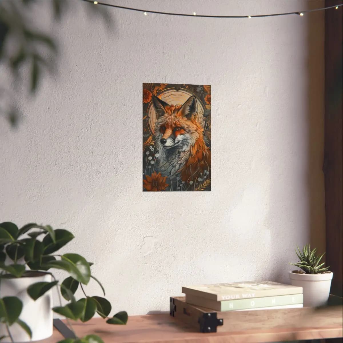 Red Fox Amid Golden Ornaments and Wild Blooms - Matte Vertical Posters mockup angle 6