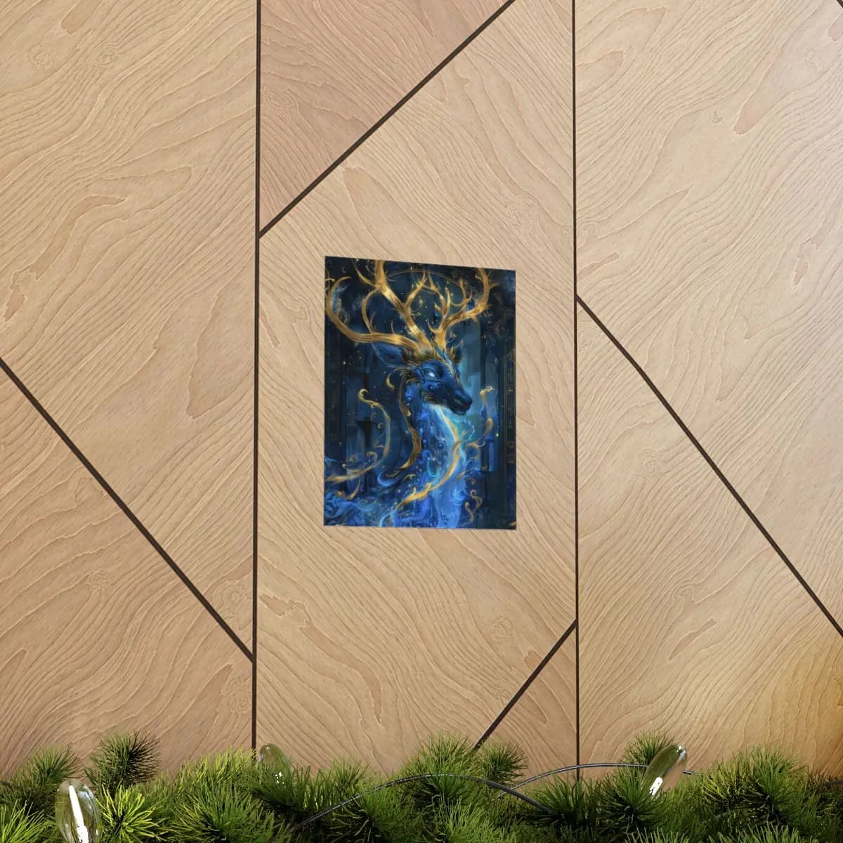 Mystical Blue Stag with Radiant Golden Antlers - Matte Vertical Posters mockup angle 5