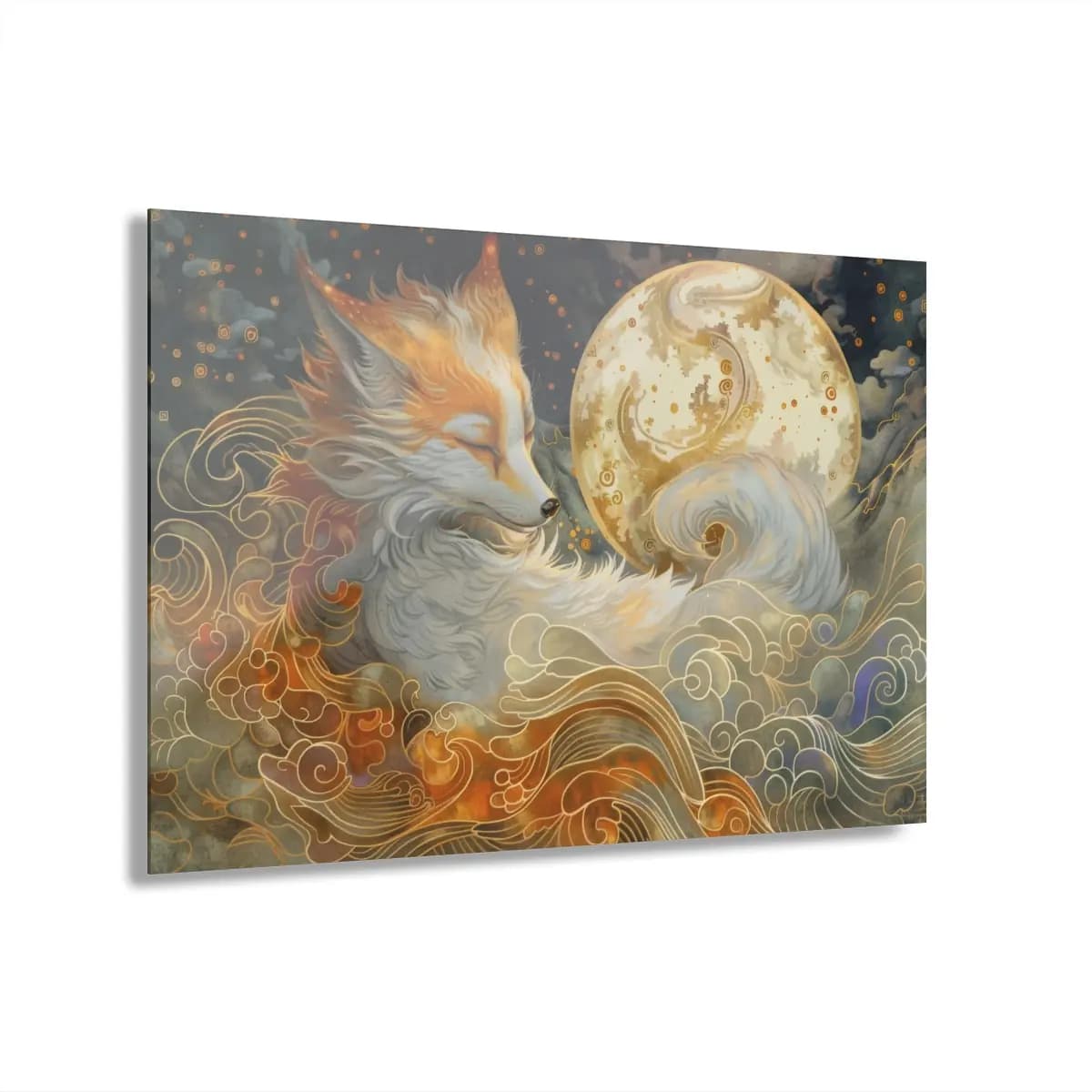 The Celestial Fox and the Golden Moon - Acrylic Prints (French Cleat Hanging) mockup angle 1