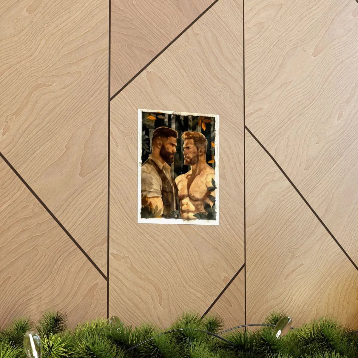 Two Bearded Men Face Off in Autumn Forest - Matte Vertical Posters mockup angle 5