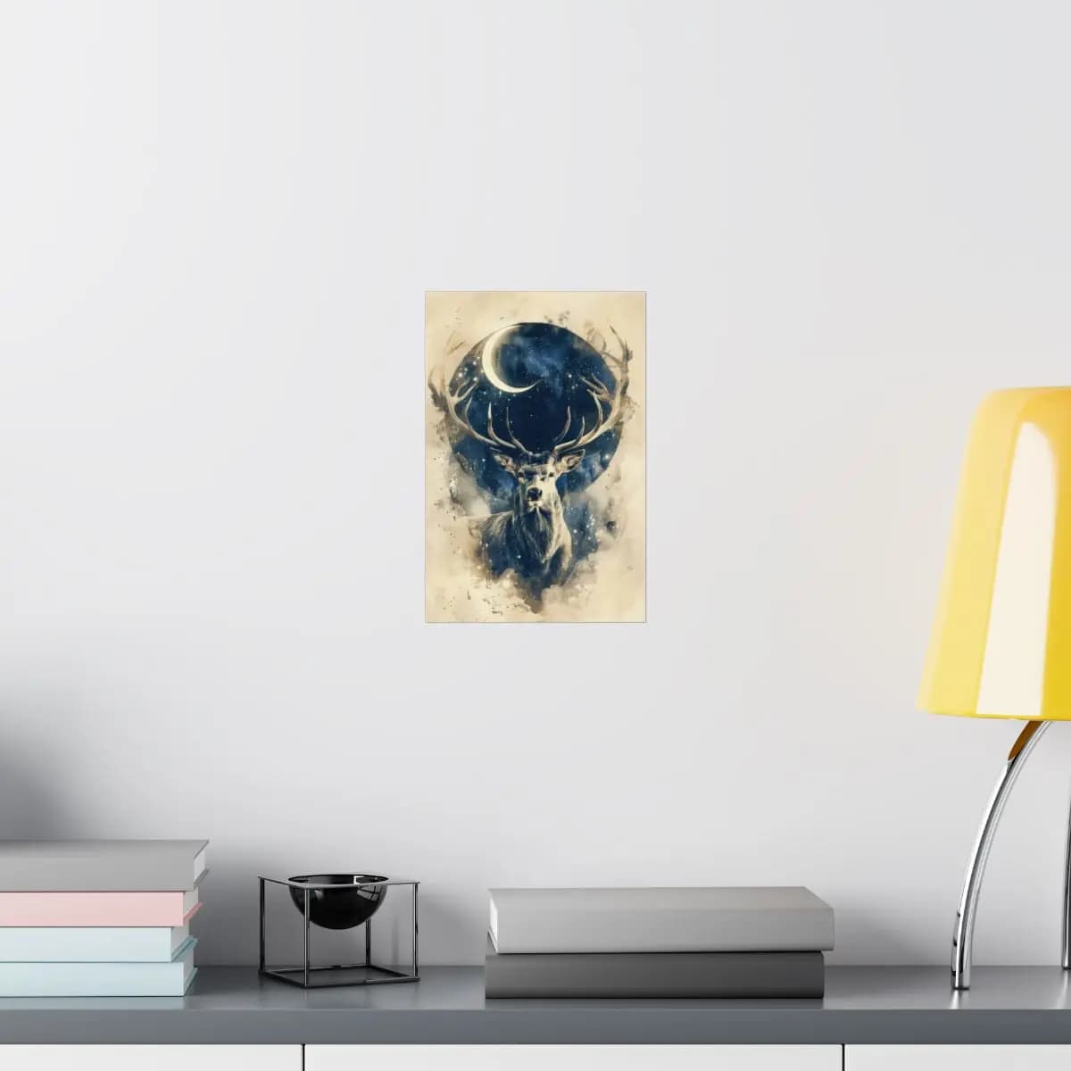 Majestic Stag Beneath the Crescent Moon - Matte Vertical Posters mockup angle 8