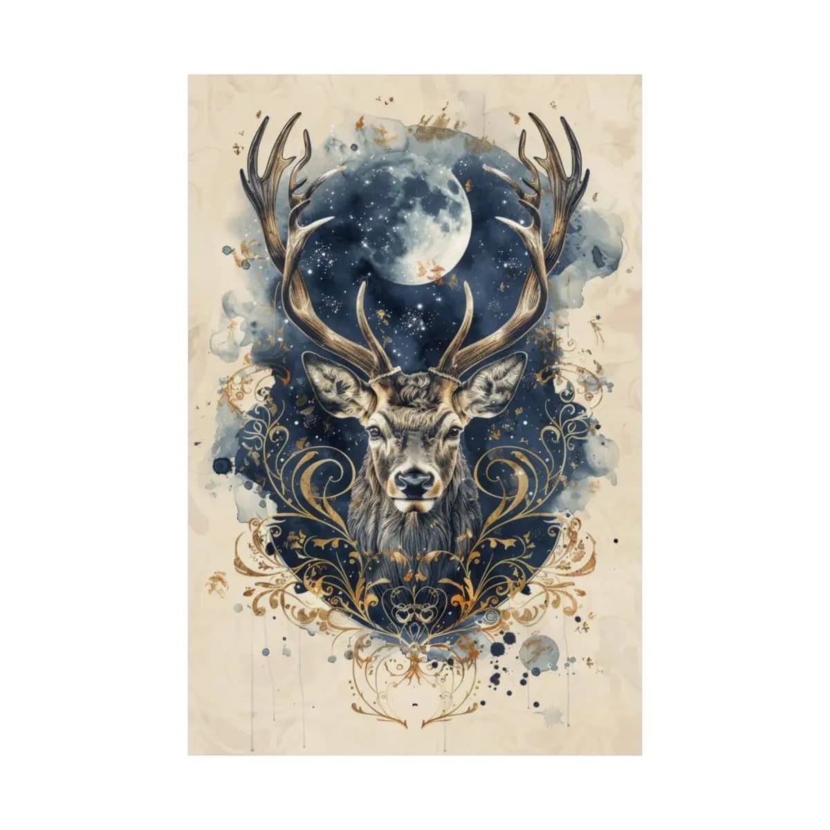 Majestic Stag Beneath the Starlit Moon - Matte Vertical Posters mockup angle 2