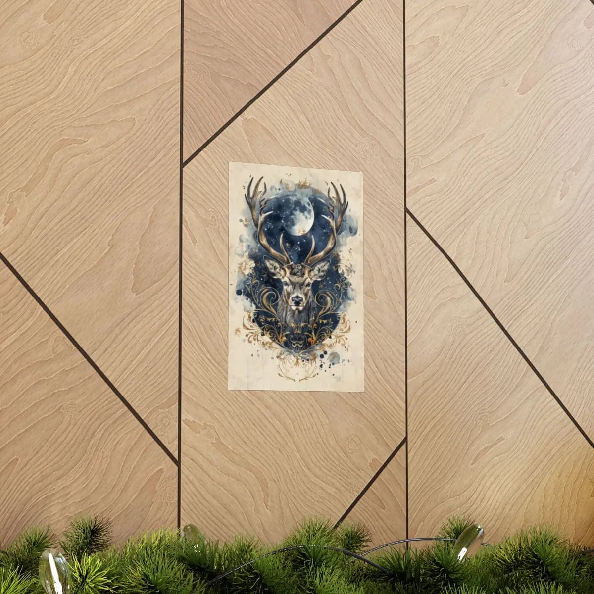 Majestic Stag Beneath the Starlit Moon - Matte Vertical Posters mockup angle 5